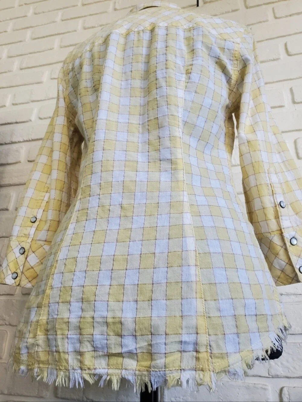 Guess Plaid Western Button-Down Shirt Embroider Raw Frayed Hem Vintage Y2K Rare - Picture 14 of 16